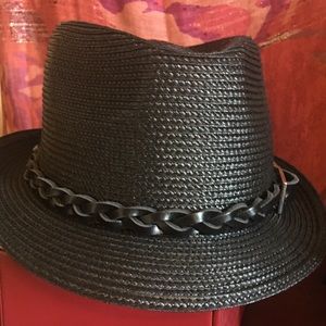 OBEY Black Straw Fedora Size Small